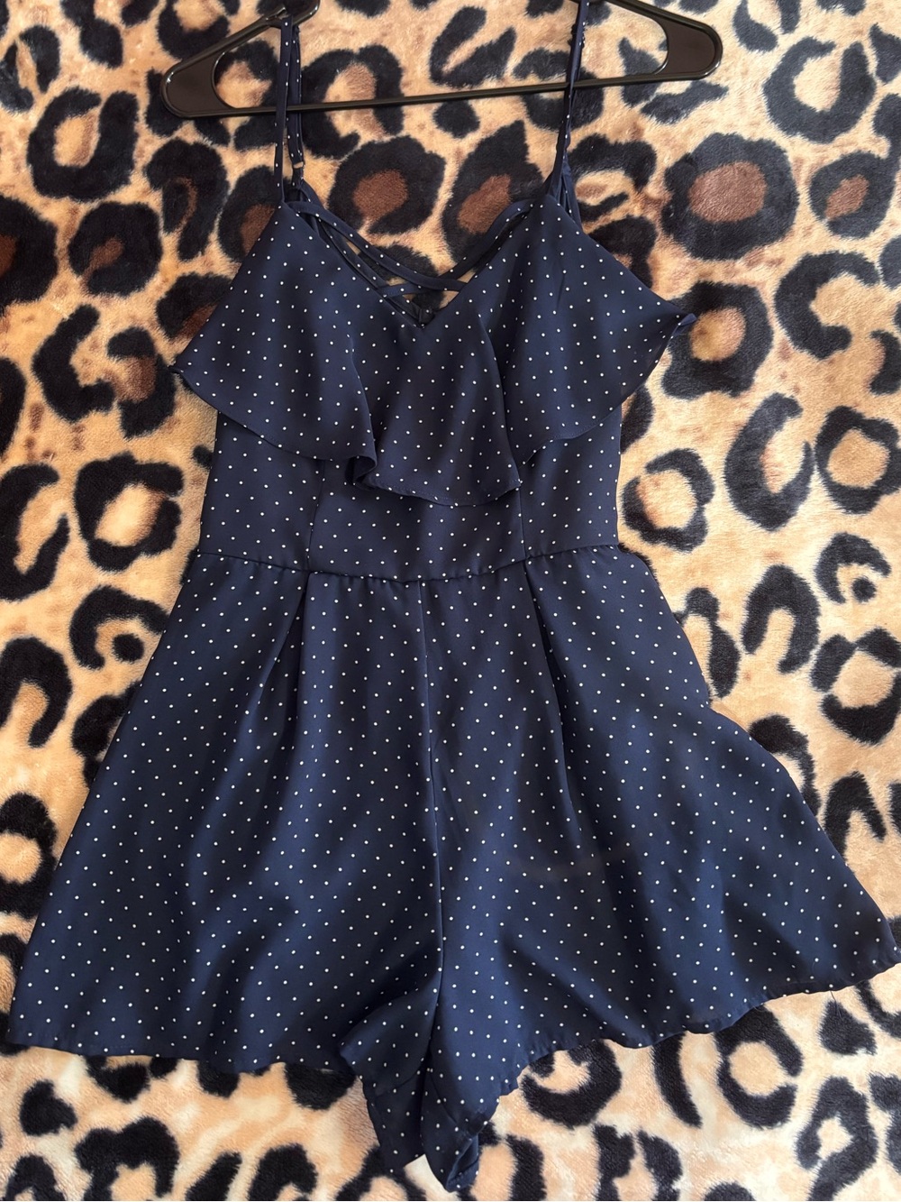 Navy Blue Polka Dotted Romper |size M|
